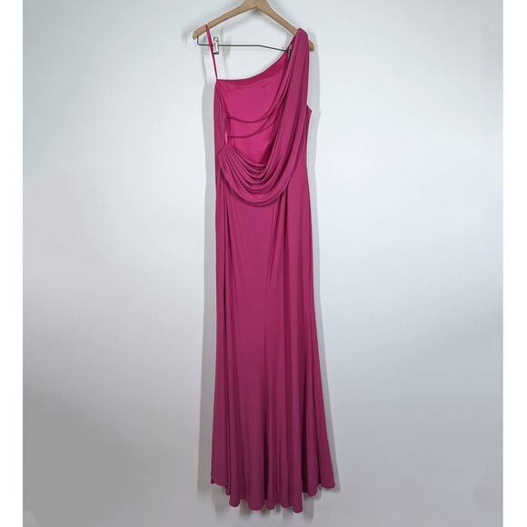 Ieena for Mac Duggal Pink Jersey One Shoulder Drape Back Gown Size 8 26512 - Picture 5 of 13